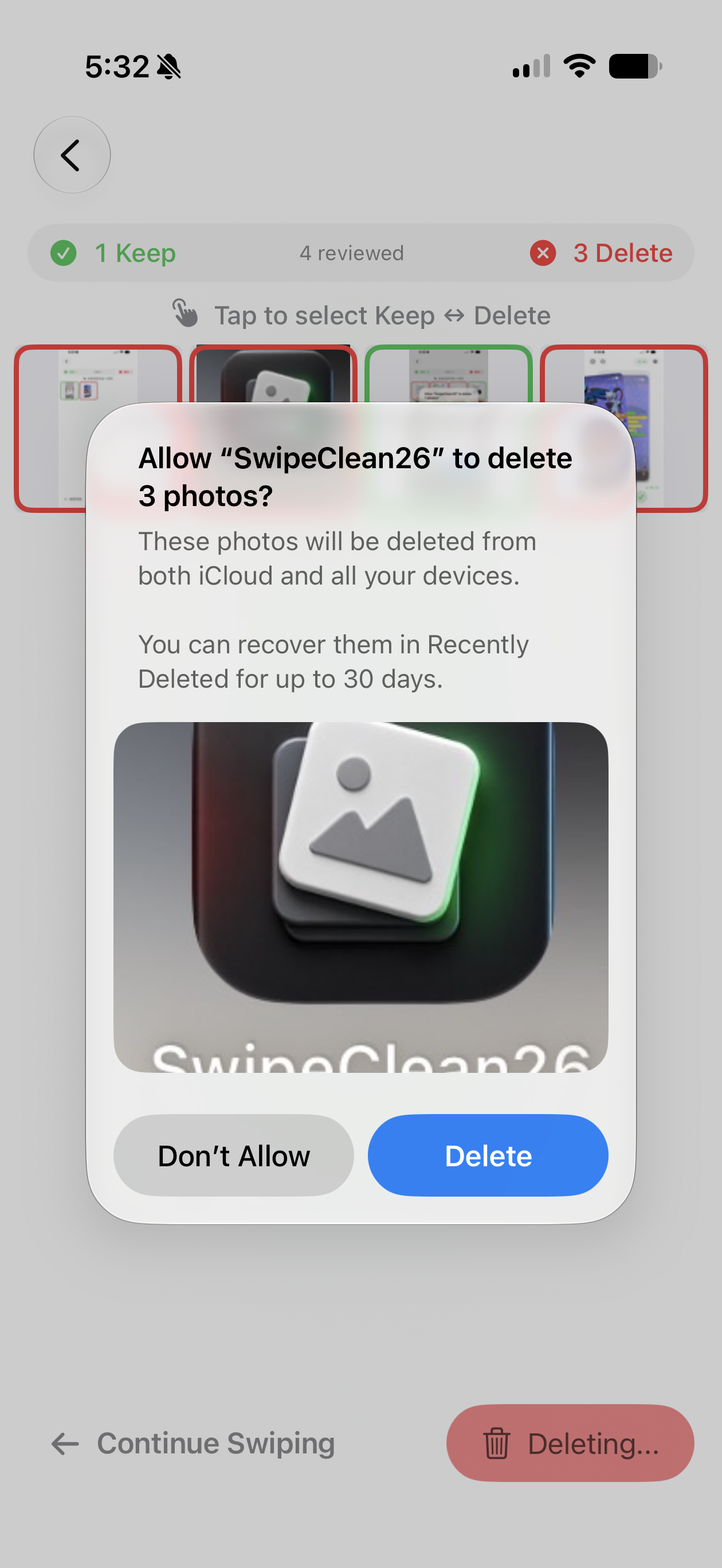 iOS confirmation prompt before any photo is deleted