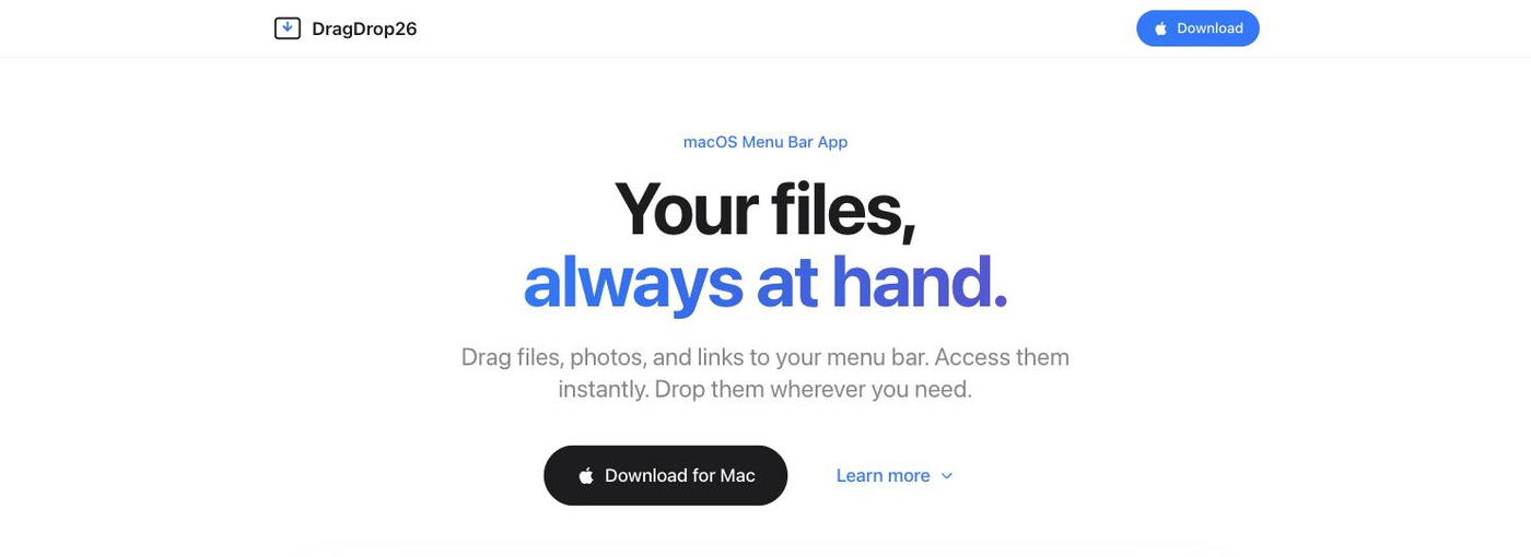 DragDrop26 — your files, always at hand: a macOS menu bar shelf for staging files, photos and links